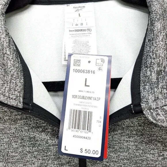 Reebok Men’s Large Long Sleeve Pullover Quarter Zip Training Sweatshirt Gray - Picture 7 of 13
